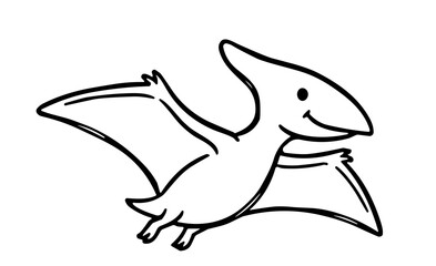 Cute cartoon flying pterodactyl dinosaur character outline line art illustration  © SMCIPA