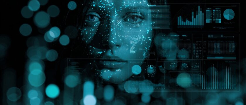 Glowing future: holographic data visualization in 3d. Stock tren
