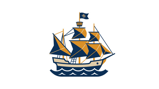 Vintage Sailboat Ship Illustration.