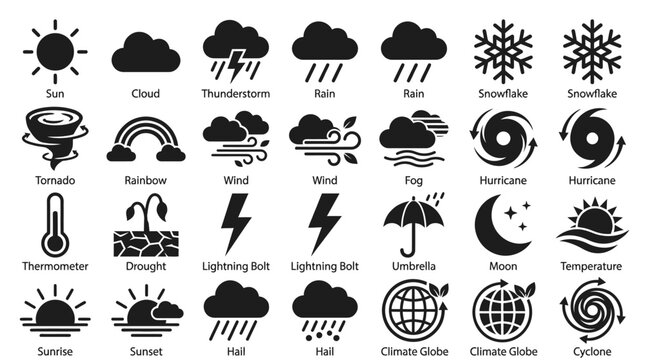 Weather forecast icons and symbols.
