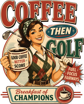 Coffee Then Golf Vintage Golfer Design, Funny Golf Coffee Lover Gift, Retro Golf Lady Graphic, Golf Mom Shirt, Golfer Fuel PNG, Breakfast of Champions