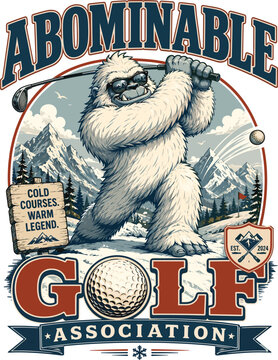 Abominable Golf Association Yeti Golf Design, Funny Bigfoot Golf Shirt, Snow Monster Golfer Graphic, Golf Lover Gift, Mountain Golf