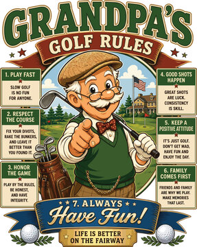 Grandpa's Golf Rules Funny Golf Grandpa Design, Golf Grandfather Gift, Vintage Golfer Graphic, Golf Dad, Retirement Golf, Family Golf Art