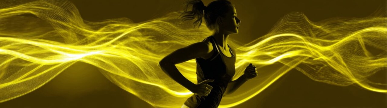 A running silhouette against a sunlit canvas. High-speed interne