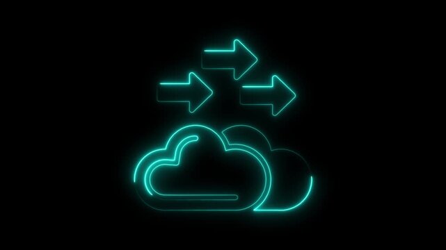 Neon cloud computing with moving arrows animation digital