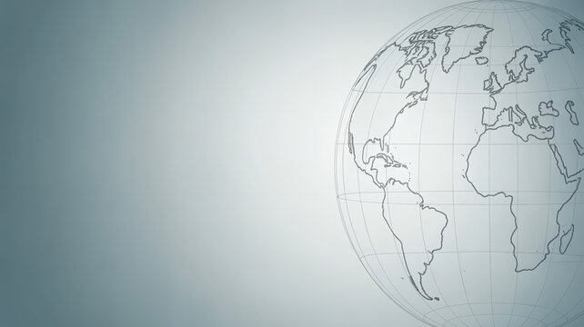 Elegant world map outline on the right side with very low opacity, thin connection lines between continents