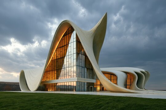 modern architectural marvel with flowing curves