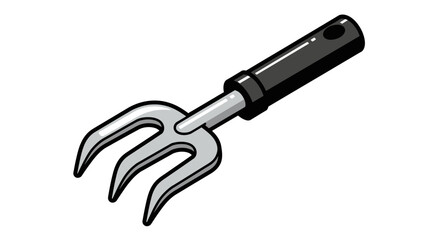 Fototapeta premium Handheld garden tool with three pointed tines and black handle