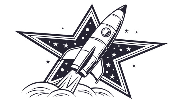 Space exploration rocket launching from star graphic with exploration, astronomy