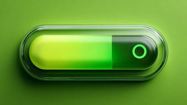 Minimalist green pause button with progress bar and step indicators on soft background. Modern UI design for app interface, smart device control, and digital interaction concepts.