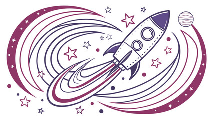 Rocket launch into deep space with stars and planet graphic illustration © kona