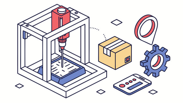 Isometric 3D printer manufacturing concept graphic illustration with additive