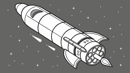Graphic illustration of a space rocket flying through deep outer space © kona