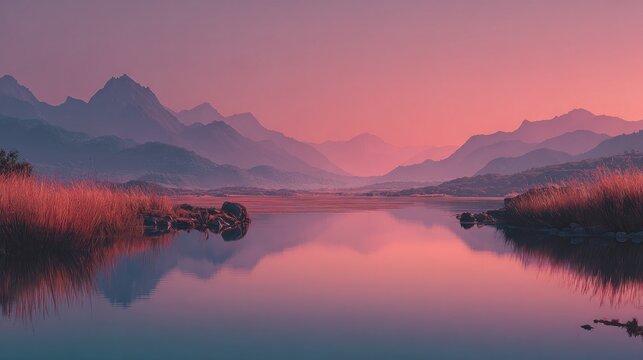 serene mountain lake at twilight