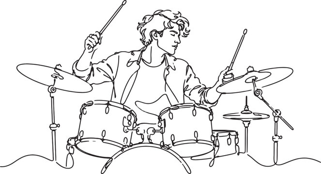 man playing drums with drumsticks and cymbals