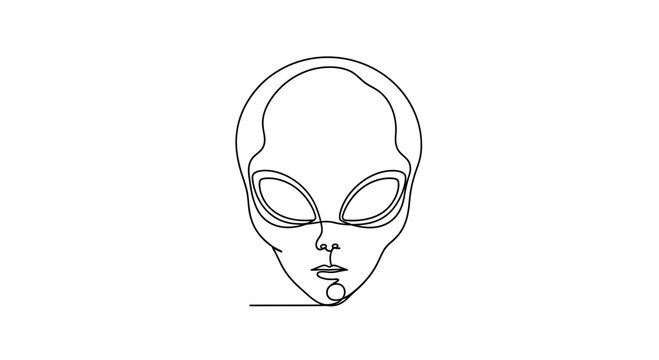 Minimalist alien face outline drawing, single line art, extraterrestrial concept