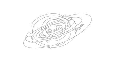 Abstract solar system illustration with orbiting planets and celestial bodies © Jajang