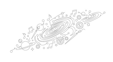 Creative Cosmic Symphony: Art, Music, and Space Exploration Doodle © Jajang