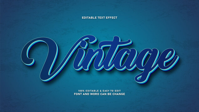 Vintage editable text effect vector illustration with 3D retro script font style on blue textured background