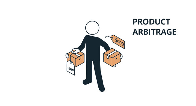 Illustration of person carrying boxes for product arbitrage concept.