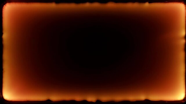 Orange fire light and smoke texture abstract glowing frame with dark center, warm black background and soft edge, search friendly abstract fire border title