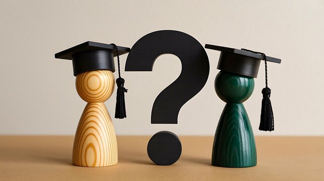 Education choice and academic decision concept with graduates and question mark