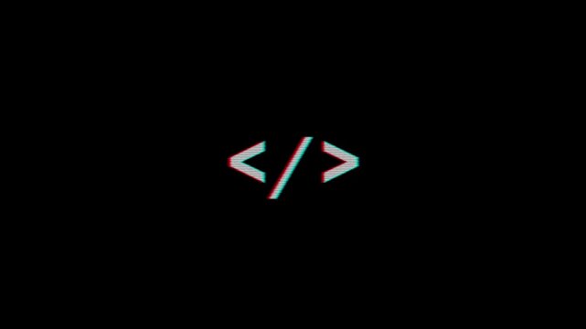 Coding Concept Animation, Programming and Software Development, Coding Icons with Glitch Effect. Custom Language Line Animation. Web and Software Development. Isolated Illustration on a Dark Backgroun