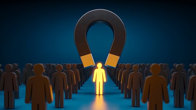 5. Title: Leadership and talent recognition concept with standout figure and magnet