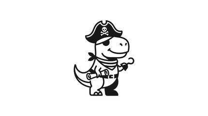 Fototapeta premium Cartoon T-Rex pirate character holding a treasure map.