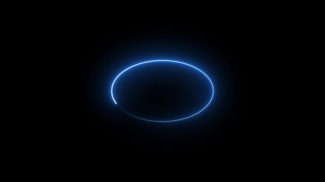 Bright neon circular line frame repetitive animation on black background. Neon light trail circle- Gradient neon circle frame loading icon animation. Cyan circle glow border concept blinking lines.