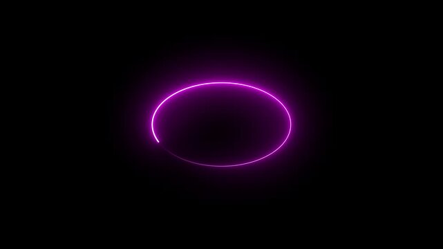 Bright neon circular line frame repetitive animation on black background. Neon light trail circle- Gradient neon circle frame loading icon animation. Cyan circle glow border concept blinking lines.