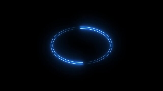 Bright neon circular line frame repetitive animation on black background. Neon light trail circle- Gradient neon circle frame loading icon animation. Cyan circle glow border concept blinking lines.