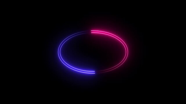 Bright neon circular line frame repetitive animation on black background. Neon light trail circle- Gradient neon circle frame loading icon animation. Cyan circle glow border concept blinking lines.