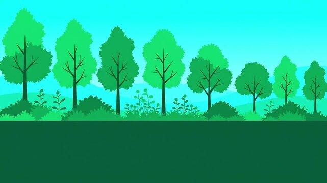 Stylized 2D Animation of a Minimalist Green Landscape with Hills and a Small Ladybug