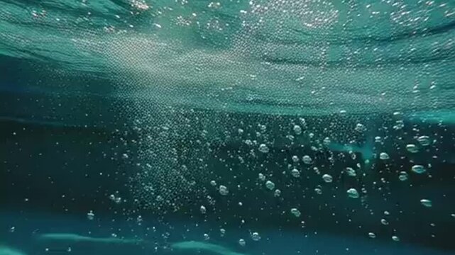 Underwater Bubbles Rising in Clear Blue Water