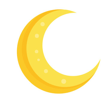 Yellow crescent moon icon with flat design style