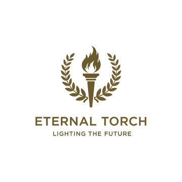 Traditional flaming torch and laurel branches, perfect for education, sports competitions, or heritage brands.