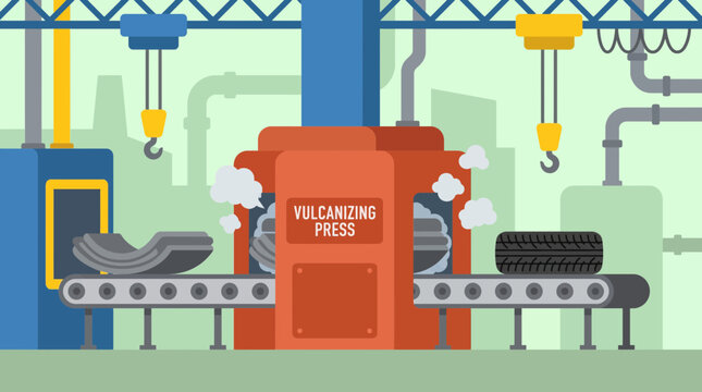 Rubber Vulcanization Process in Tire Manufacturing Plant