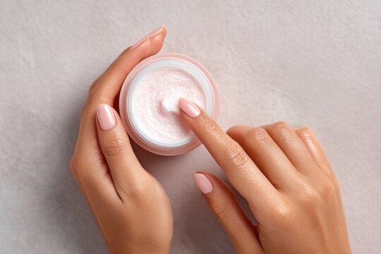 smooth hand applying cream from container