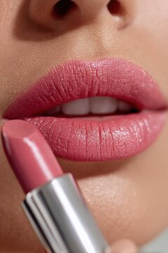 close-up of lips with lipstick application