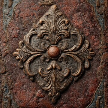 ornate vintage leather book cover detail