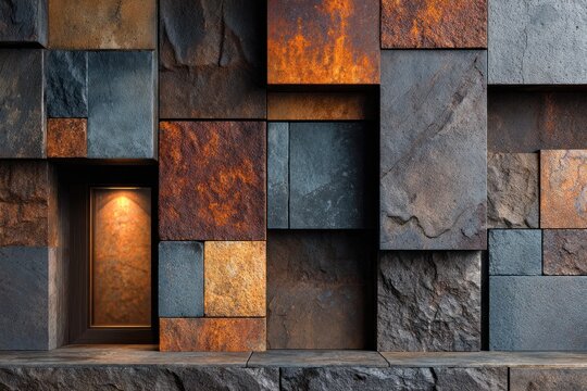 rusty metal blocks with glowing light