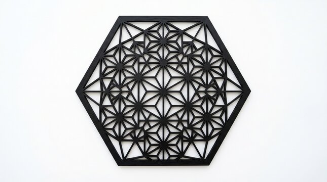 Hexagonal geometric kumiko pattern laser cut wood panel with geometric, japanese