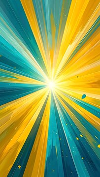 A vibrant abstract artwork with radiating yellow and blue lines
