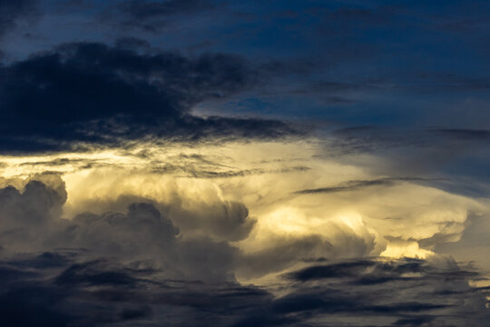 beautiful sky with big clouds at sunset