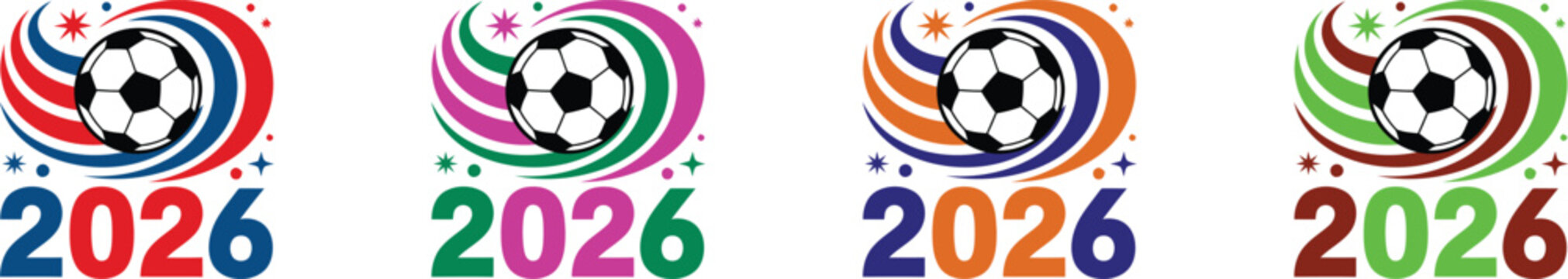 2026 fifa world cup logo variations with dynamic swirls and soccer ball
