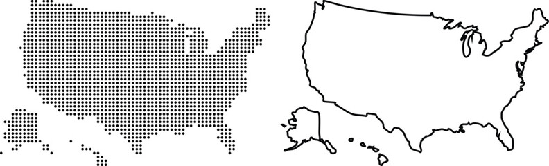 United States Map Outline and Dotted Representation on White Background © Shahana