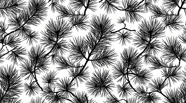 Seamless pine tree branch pattern silhouette with branches silhouette seamless