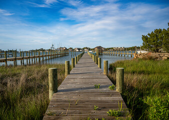 Fototapeta premium Pier on silver lake Ocracoke Island NC 