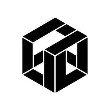 Abstract Isometric Cube Illusion, Impossible Geometry, Black and White